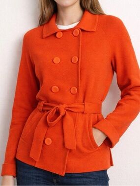 Ann Taylor Orange Double-Breasted Belted Pea Coat